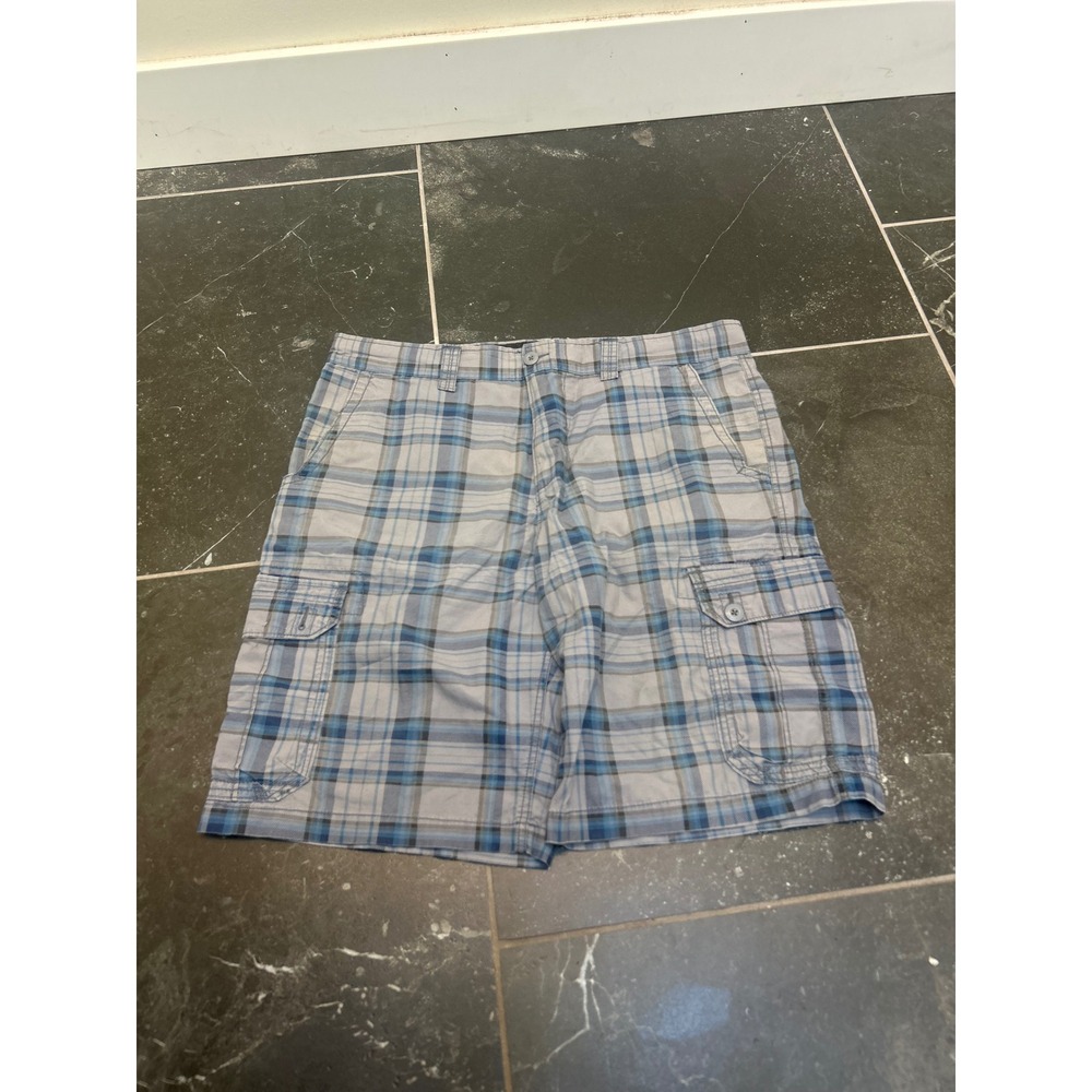 Ocean Pacific y2k‎ 2000s Mens Blue Grey Plaid Cargo Shorts Size 38 Cotton